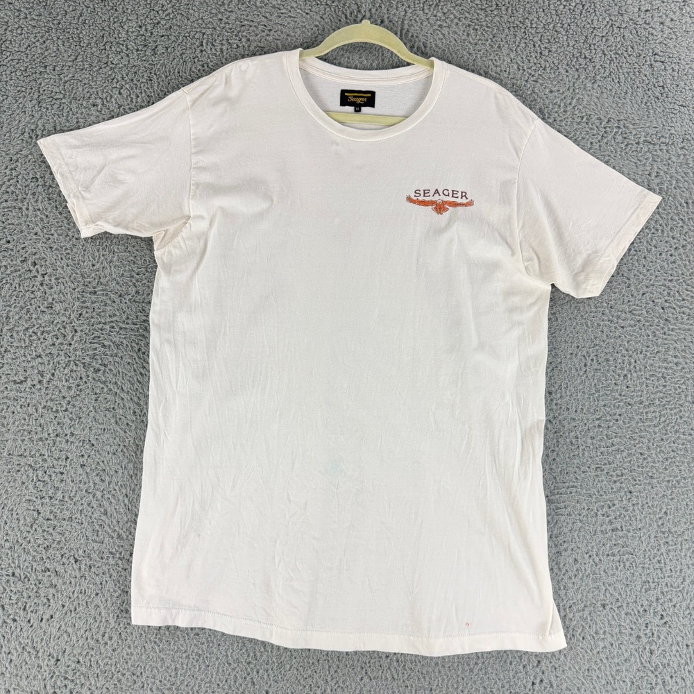 Seager Graphic T Shirt Mens XL White Eagle Mountain Short Sleeve Cotton Western